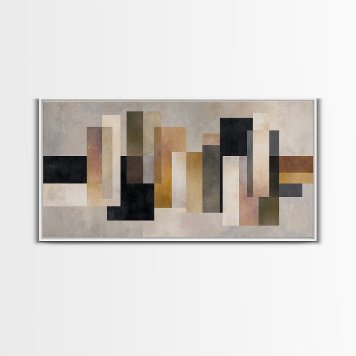 Geometric Bauhaus Grayscale Shapes Framed Canvas Print, Black and White Art, Print, Living Room Decor, Abstract Art, Monochrome, BAW-2x1-86