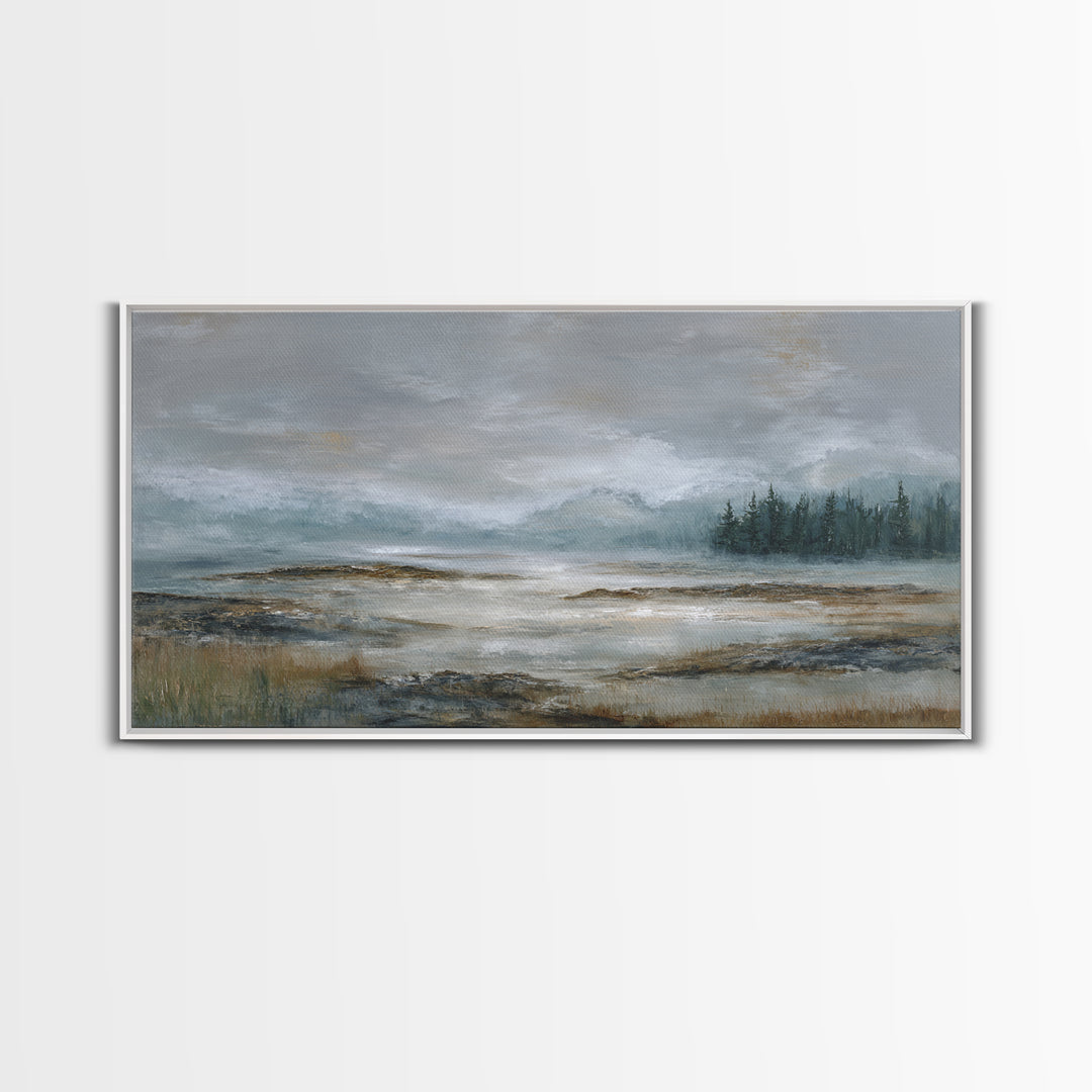 Misty Bridge Landscape Framed Canvas Print, Black and White Art, Retro Wall Art, Living Room Decor, Fine Art, Monochrome, BAW-2x1-87