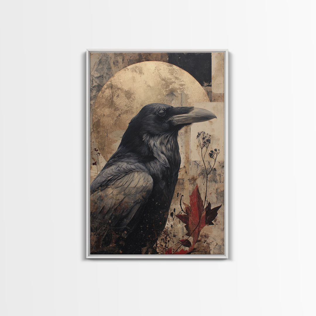 Ink Splatter Raven Composition Framed Canvas Print, Black and White Art, Halloween Decor, Living Room Decor, Monochrome, BAW-2x3-100