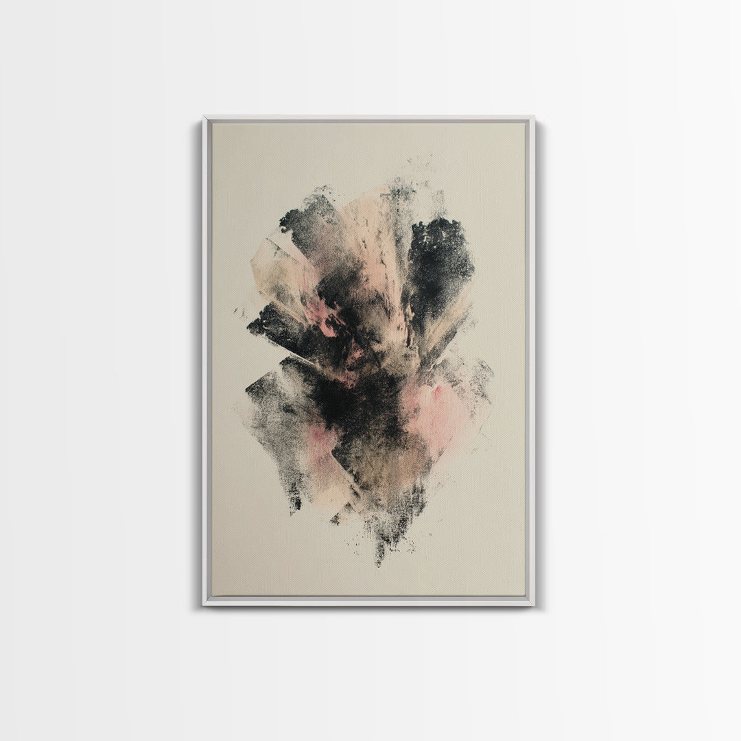 Abstract Charcoal Gestures on White Paper Framed Canvas Print, Black and White Art, Art Prints, Living Room Decor, Monochrome, BAW-2x3-12