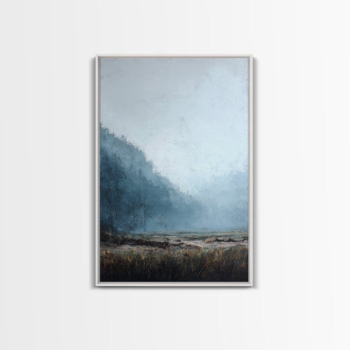 Moody Foggy Forest Canvas Print, Black and White Art, Minimalist Decor, Living Room Decor, Oil Painting, Monochrome, BAW-2x3-15