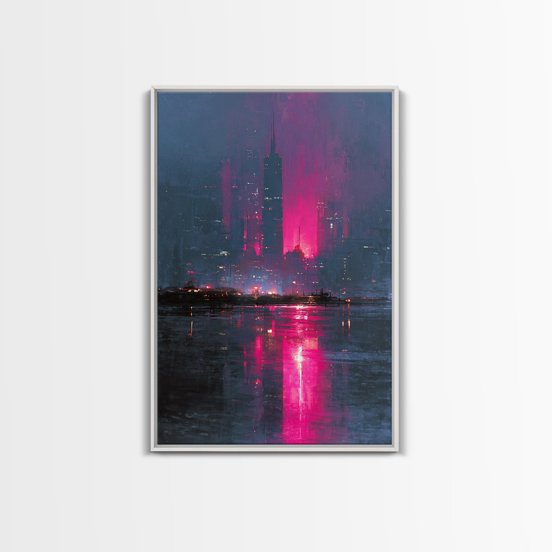 Monochrome City Skyline Reflected Canvas Print, Black and White Art, Contemporary Art, Living Room Decor, Monochrome, BAW-2x3-19