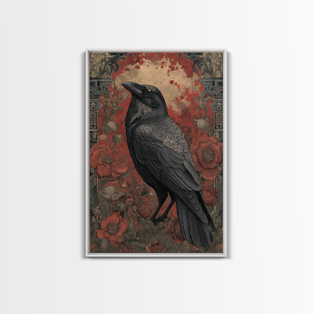Ink Splatter Raven Composition Framed Canvas Print, Black and White Art, Canvas Print, Living Room Decor, Fine Art, Monochrome, BAW-2x3-28