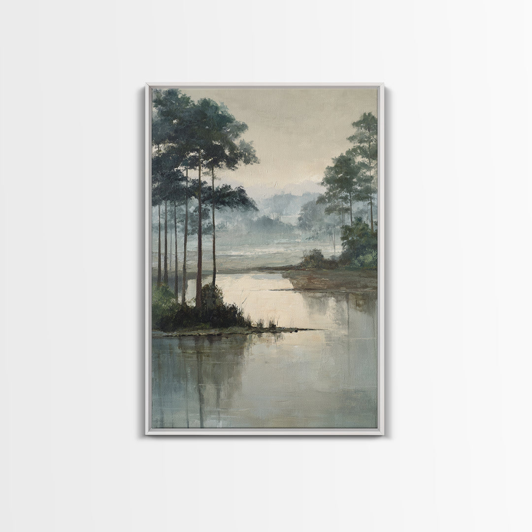 Misty Bridge Landscape Framed Canvas Print, Black and White Art, Room Decor, Living Room Decor, Fine Art, Monochrome, BAW-2x3-3
