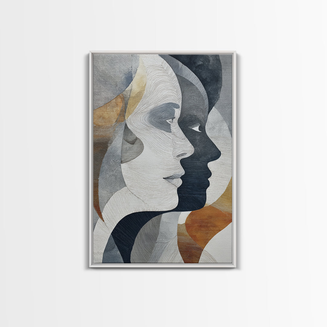 Monochrome Female Profile Framed Canvas Print, Black and White Art, Abstract Art, Living Room Decor, Monochrome, Cabin Decor, BAW-2x3-33