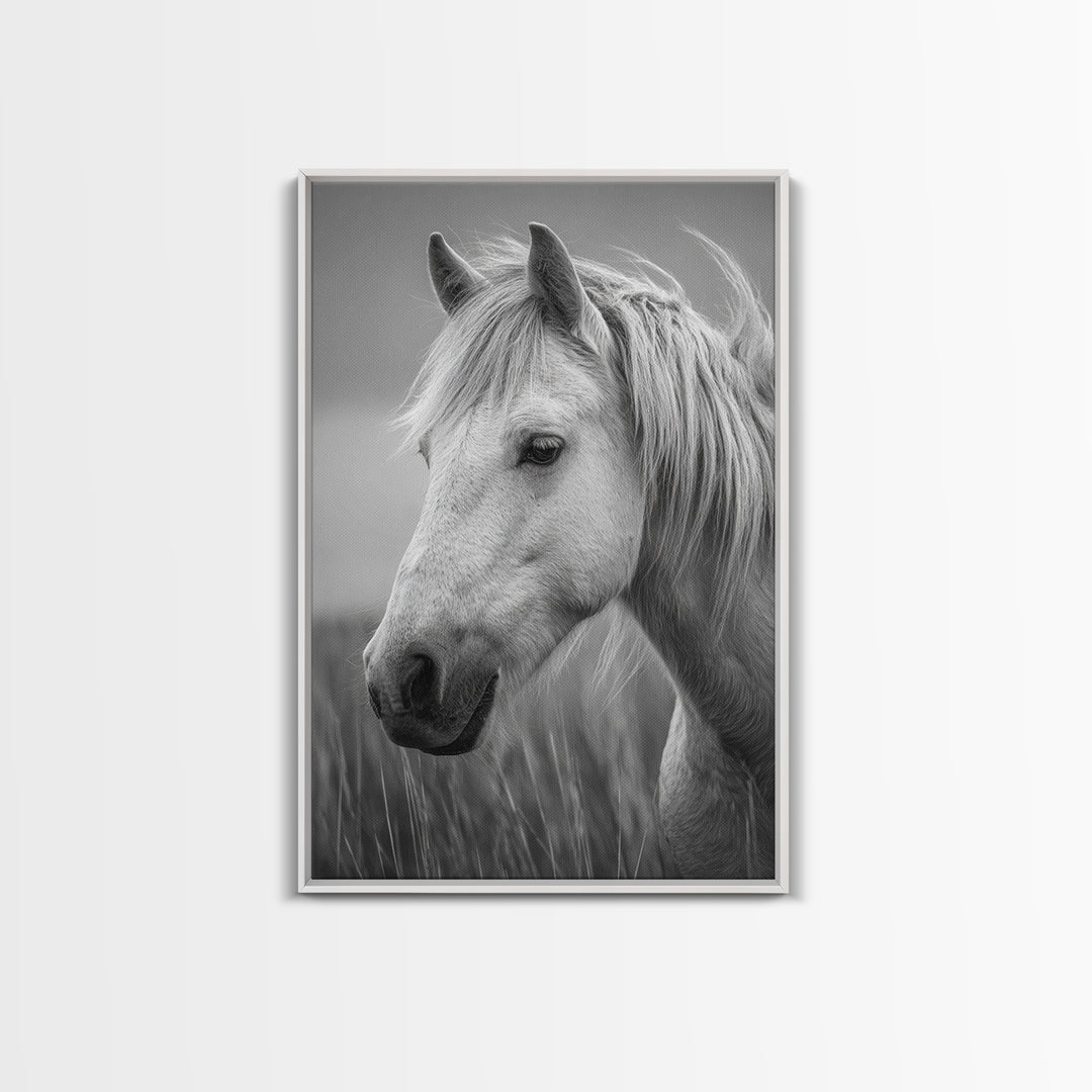 Black and White Wild Horse Portrait Canvas Print, Black and White Art, Printable Wall Art, Living Room Decor, Monochrome, BAW-2x3-37