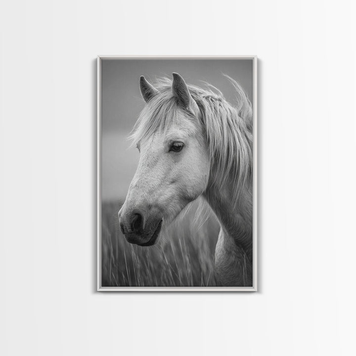 Black and White Wild Horse Portrait Canvas Print, Black and White Art, Printable Wall Art, Living Room Decor, Monochrome, BAW-2x3-37