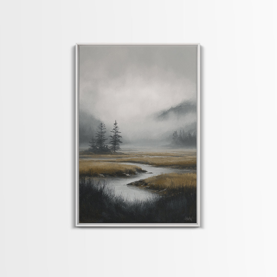 Moody Foggy Forest Canvas Print, Black and White Art, Printable, Living Room Decor, Fine Art, Monochrome, Living Room Wall Art, BAW-2x3-39