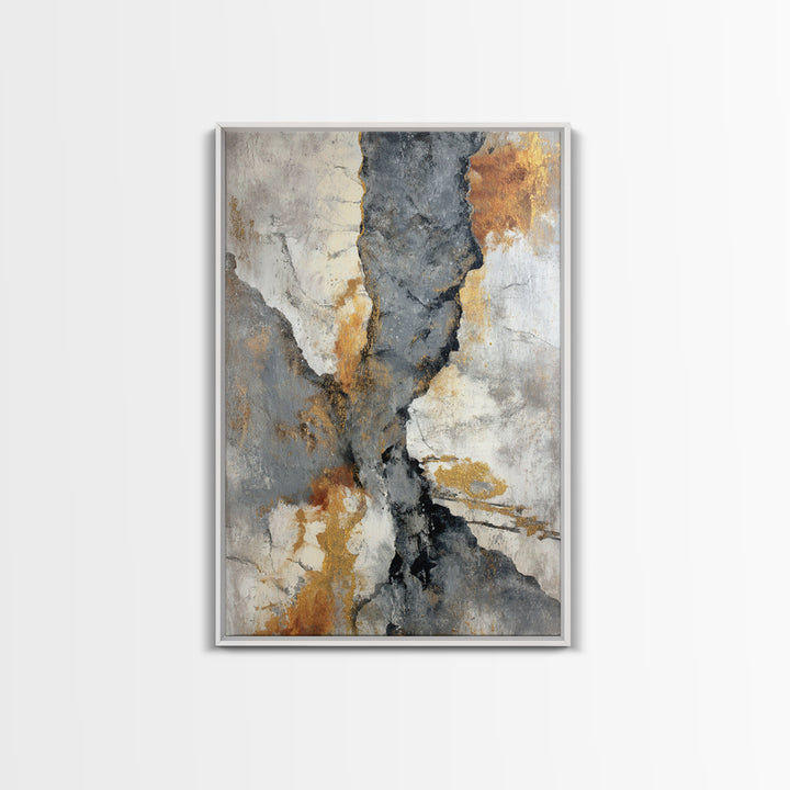 Abstract Marble Texture Framed Canvas Print, Black and White Art, Mid Century Modern, Living Room Decor, Fine Art, Monochrome, BAW-2x3-47