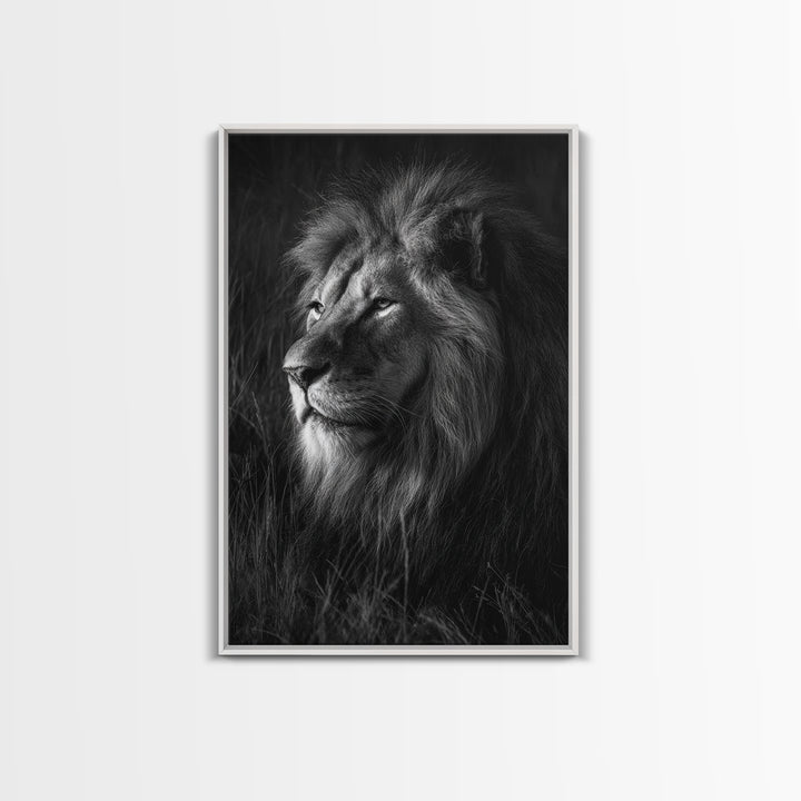 Dramatic Black and White Lion Portrait Canvas Print, Black and White Art, Large Wall Art, Living Room Decor, Monochrome, BAW-2x3-49
