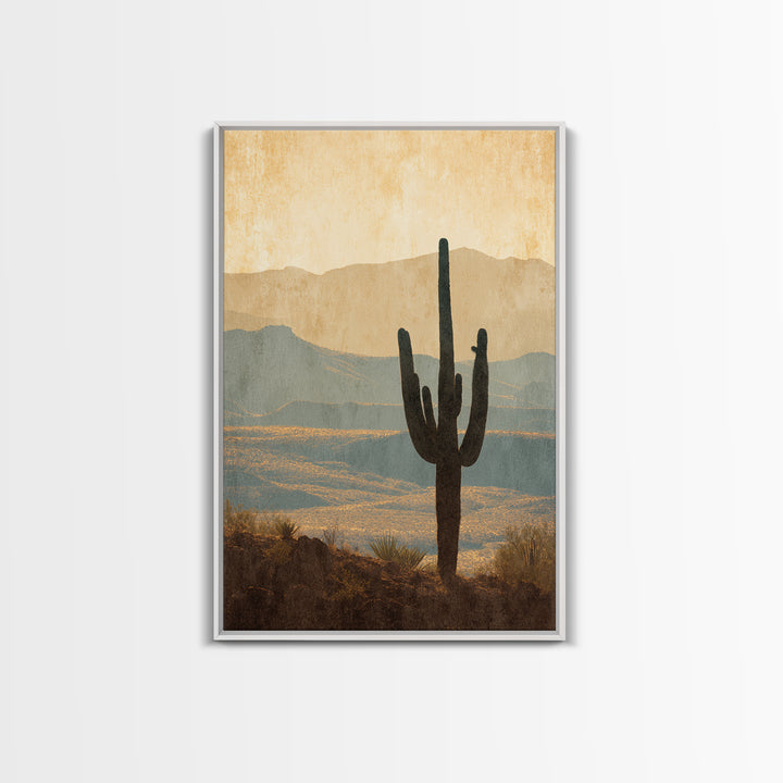 Monochrome Desert Cactus Silhouette Canvas Print, Black and White Art, Digital Art, Living Room Decor, Fine Art, Monochrome, BAW-2x3-5
