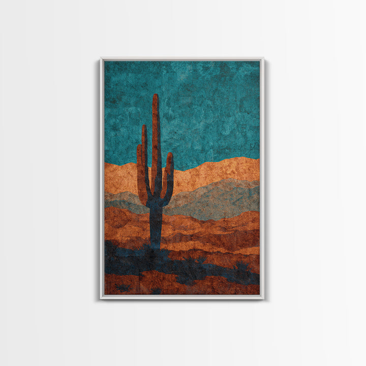 Monochrome Desert Cactus Silhouette Framed Canvas Print, Black and White Art, Original Art, Living Room Decor, Monochrome, BAW-2x3-53
