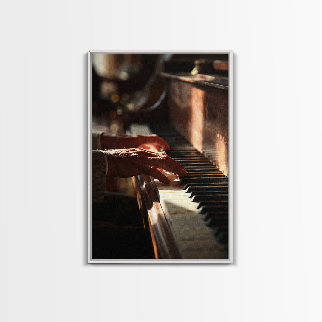 Piano Keys and Hands Canvas Print, Black and White Art, Digital Prints, Living Room Decor, Fine Art, Monochrome, Wood Wall Art, BAW-2x3-54