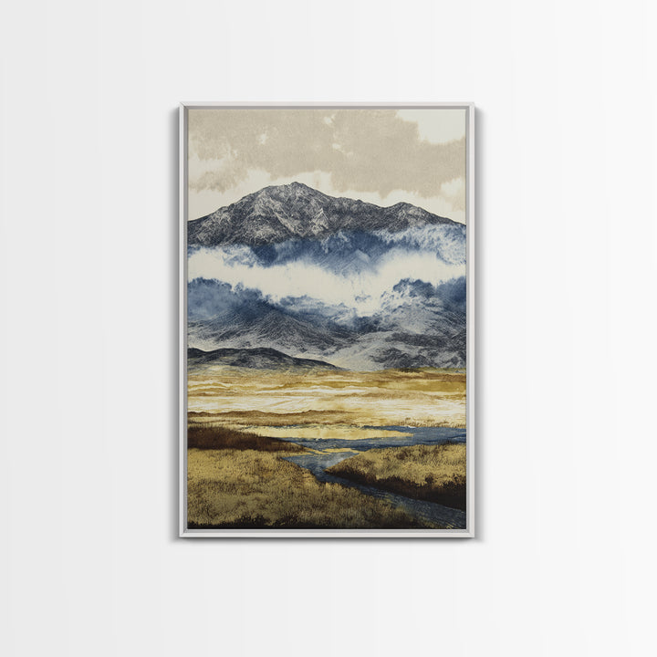 Black Ink Mountain Range Canvas Print, Black and White Art, Printable Wall Art, Living Room Decor, Watercolor Art, Monochrome, BAW-2x3-58