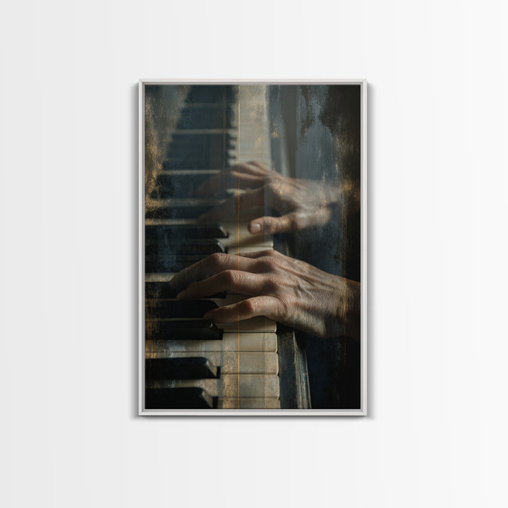 Piano Keys and Hands Framed Canvas Print, Black and White Art, Minimalist Decor, Living Room Decor, Fine Art, Monochrome, BAW-2x3-6