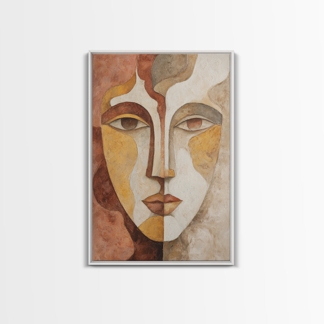 Minimal Face Pair Drawn Canvas Print, Black and White Art, Art Print, Living Room Decor, Monochrome, Abstract Wall Art, BAW-2x3-70