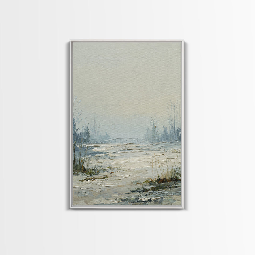 Misty Bridge Landscape Framed Canvas Print, Black and White Art, Printable Art, Living Room Decor, Fine Art, Monochrome, BAW-2x3-75