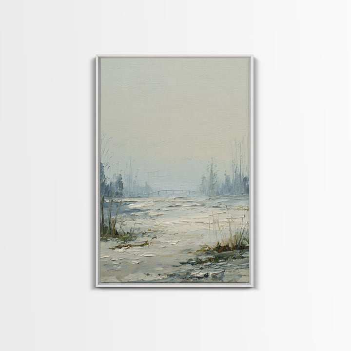 Misty Bridge Landscape Framed Canvas Print, Black and White Art, Printable Art, Living Room Decor, Fine Art, Monochrome, BAW-2x3-75