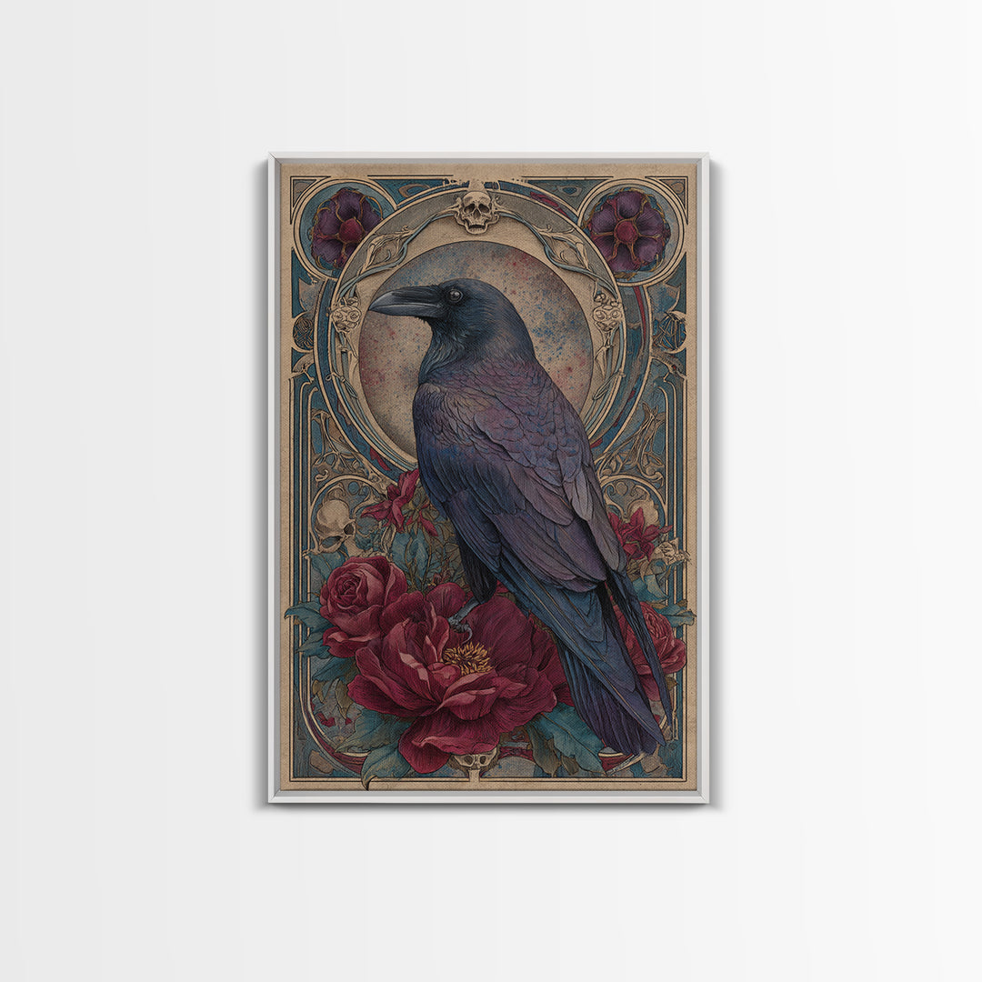 Ink Splatter Raven Composition Framed Canvas Print, Black and White Art, Photography Prints, Living Room Decor, Monochrome, BAW-2x3-76