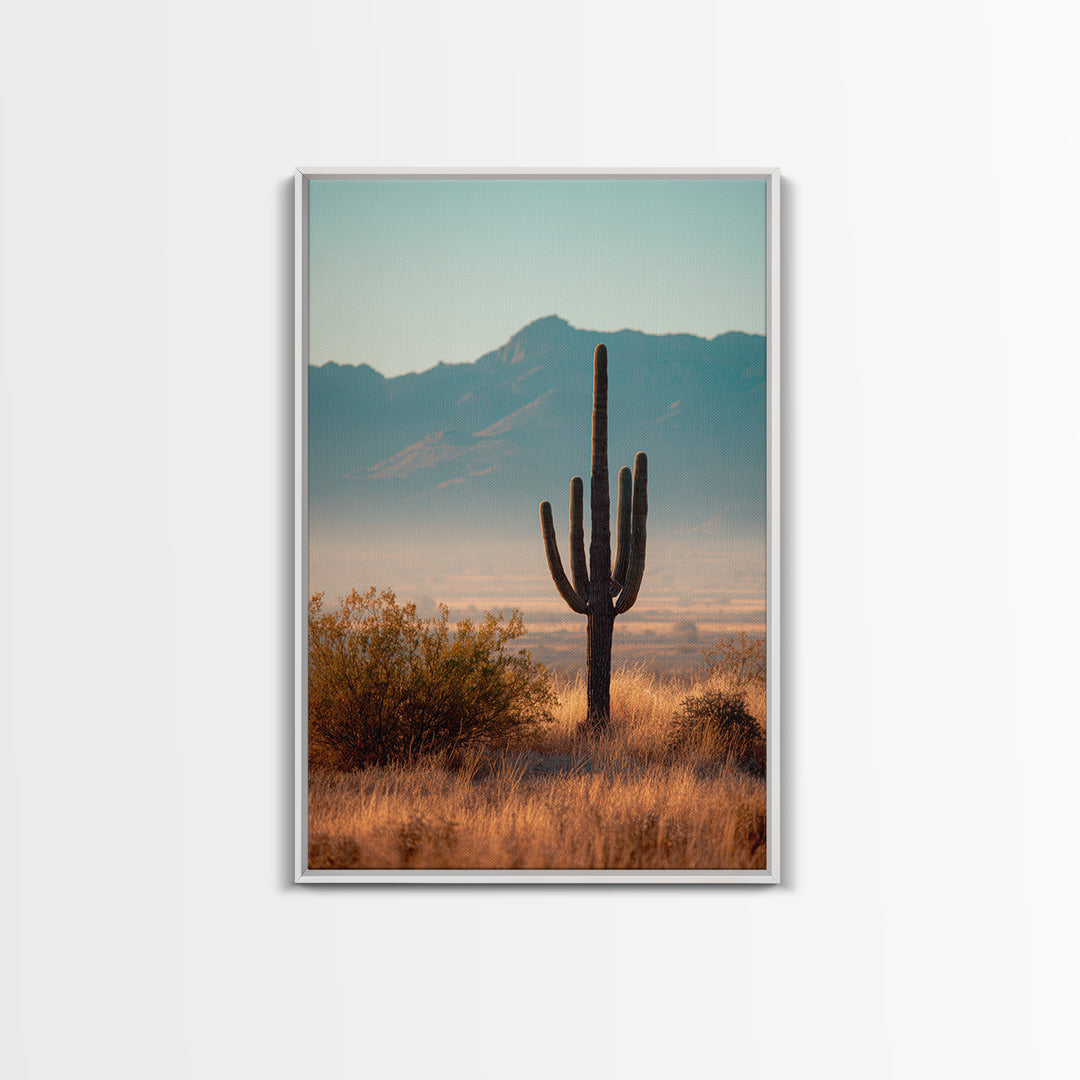 Monochrome Desert Cactus Silhouette Canvas Print, Black and White Art, Abstract Wall Art, Living Room Decor, Watercolor Art, BAW-2x3-77