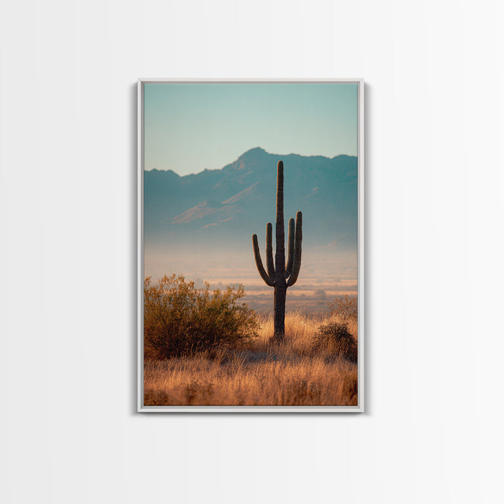 Monochrome Desert Cactus Silhouette Canvas Print, Black and White Art, Abstract Wall Art, Living Room Decor, Watercolor Art, BAW-2x3-77