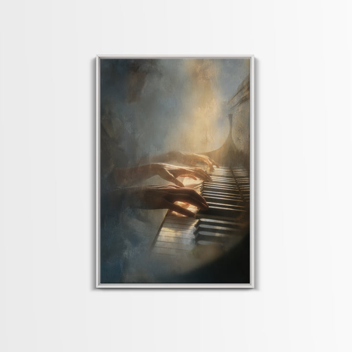 Piano Keys and Hands Framed Canvas Print, Black and White Art, Printable, Living Room Decor, Monochrome, Living Room Wall Art, BAW-2x3-78