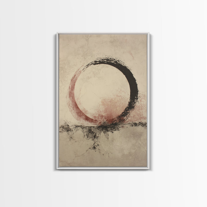 Large Circle and Line Abstract Framed Canvas Print, Black and White Art, Digital Art, Living Room Decor, Abstract Art, BAW-2x3-80