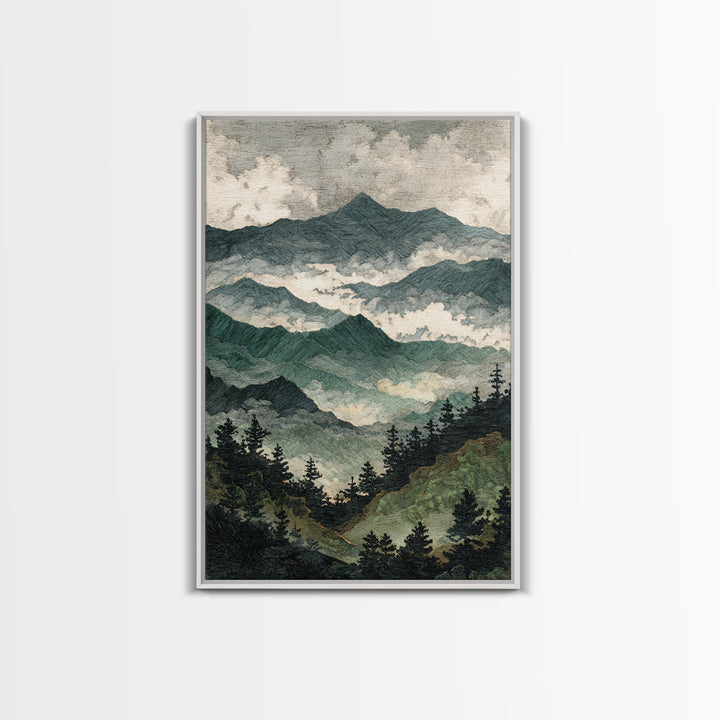 Black Ink Mountain Range Canvas Print, Black and White Art, Printable Wall Art, Living Room Decor, Watercolor Art, Monochrome, BAW-2x3-82