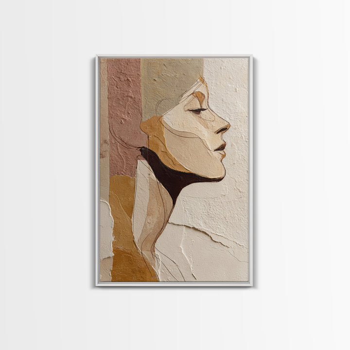 Monochrome Female Profile Canvas Print, Black and White Art, Printable, Living Room Decor, Abstract Art, Monochrome, BAW-2x3-9