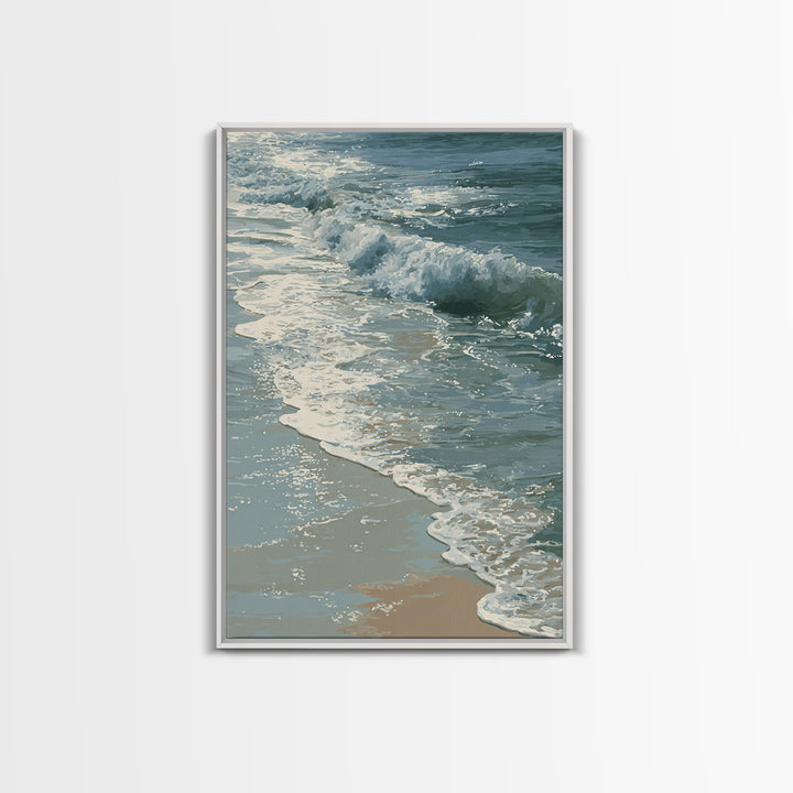 Stormy Ocean Wave Framed Canvas Print, Black and White Art, Gothic Decor, Living Room Decor, Oil Painting, Monochrome, BAW-2x3-90