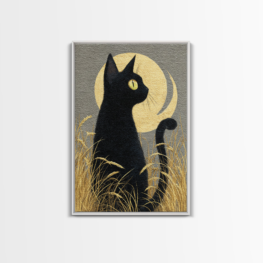 Black Cat Silhouette Canvas Print, Black and White Art, Printable Art, Living Room Decor, Fine Art, Monochrome, Gallery Decor, BAW-2x3-96