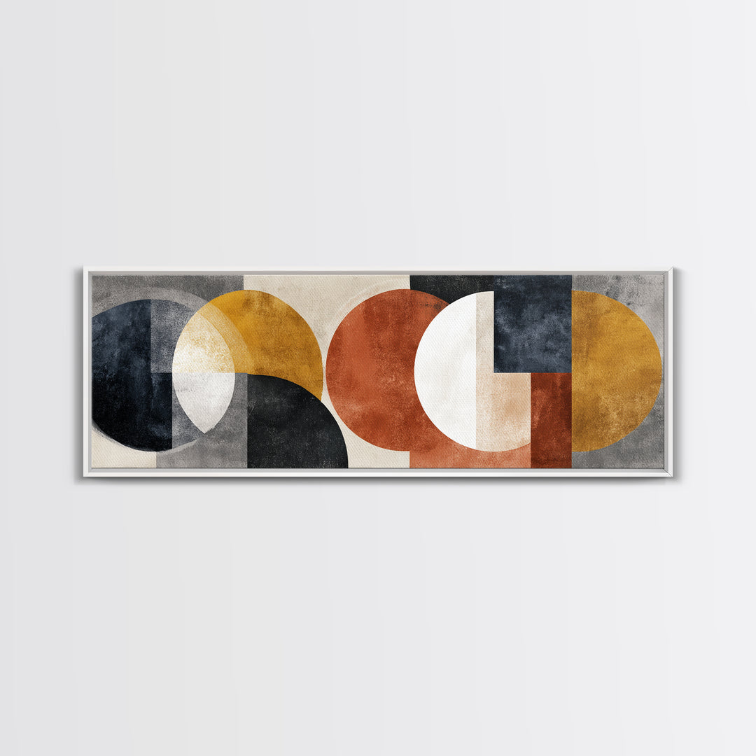 Geometric Bauhaus Grayscale Shapes Framed Canvas Print, Black and White Art, Print, Living Room Decor, Abstract Art, Monochrome, BAW-3x1-10