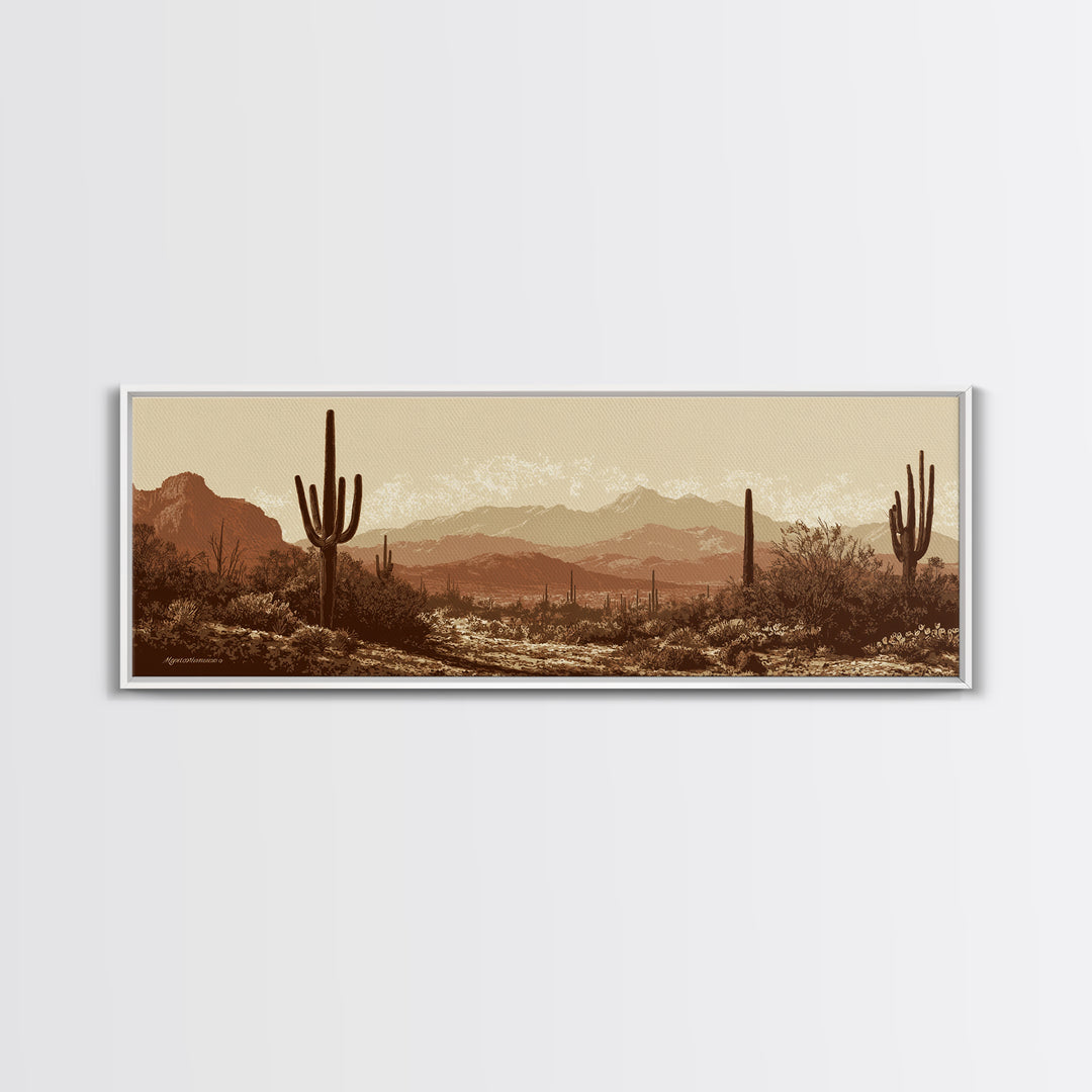 Monochrome Desert Cactus Silhouette Canvas Print, Black and White Art, Apartment Decor, Living Room Decor, Oil Painting, BAW-3x1-13