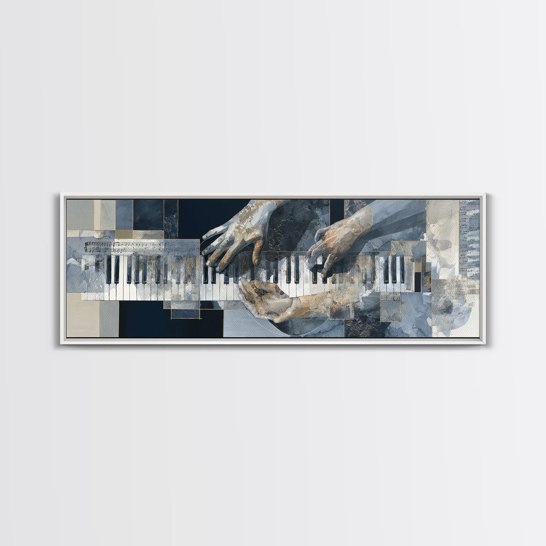 Piano Keys and Hands Canvas Print, Black and White Art, Modern Decor, Living Room Decor, Fine Art, Monochrome, Wall Decor, BAW-3x1-14