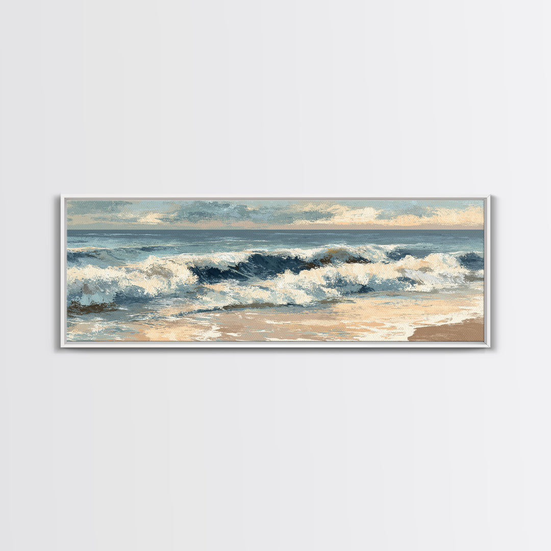 Stormy Ocean Wave Framed Canvas Print, Black and White Art, Printable, Living Room Decor, Monochrome, Living Room Wall Art, BAW-3x1-2