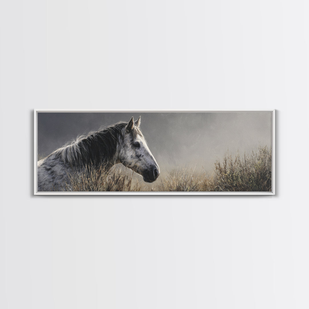 Black and White Wild Horse Portrait Canvas Print, Black and White Art, Photography Prints, Living Room Decor, Monochrome, BAW-3x1-21