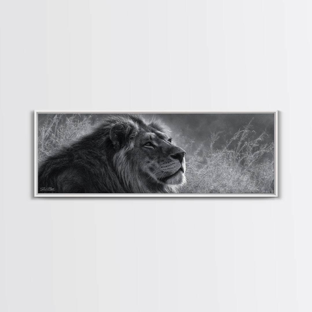 Dramatic Black and White Lion Portrait Canvas Print, Black and White Art, Canvas Print, Living Room Decor, Fine Art, Monochrome, BAW-3x1-33