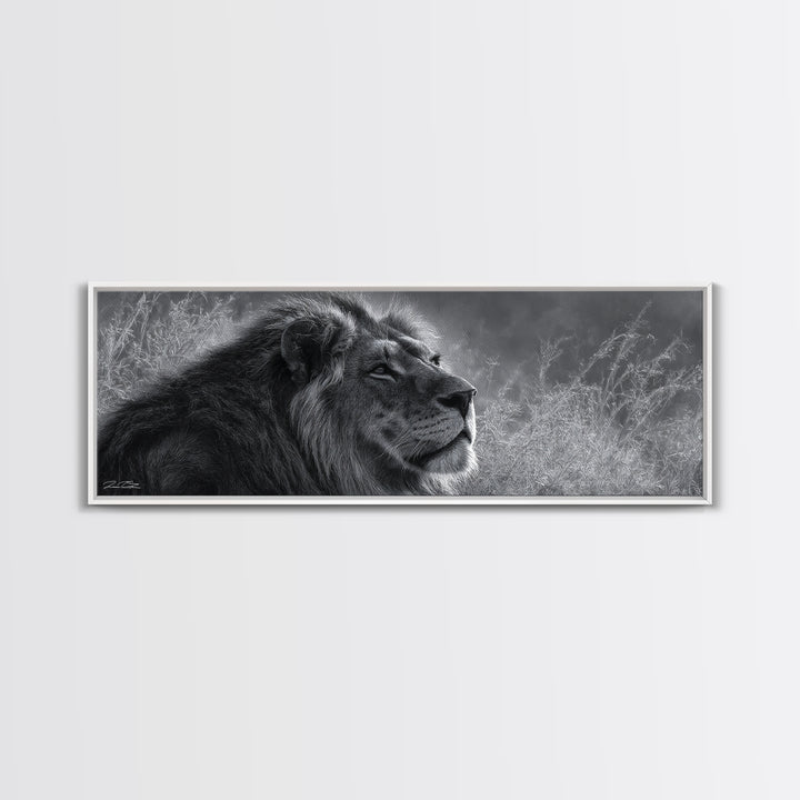 Dramatic Black and White Lion Portrait Canvas Print, Black and White Art, Canvas Print, Living Room Decor, Fine Art, Monochrome, BAW-3x1-33