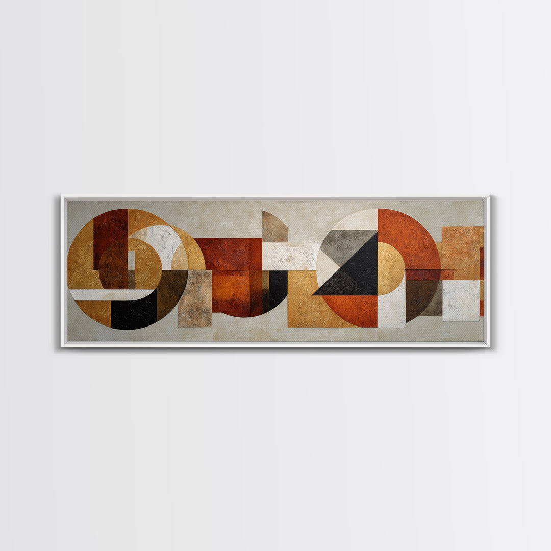 Geometric Bauhaus Grayscale Shapes Canvas Print, Black and White Art, Mid Century Modern, Living Room Decor, Monochrome, BAW-3x1-34