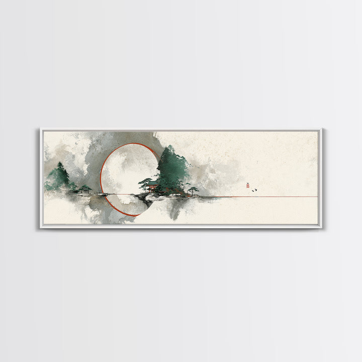 Large Circle and Line Abstract Canvas Print, Black and White Art, Neutral Decor, Living Room Decor, Fine Art, Monochrome, BAW-3x1-40