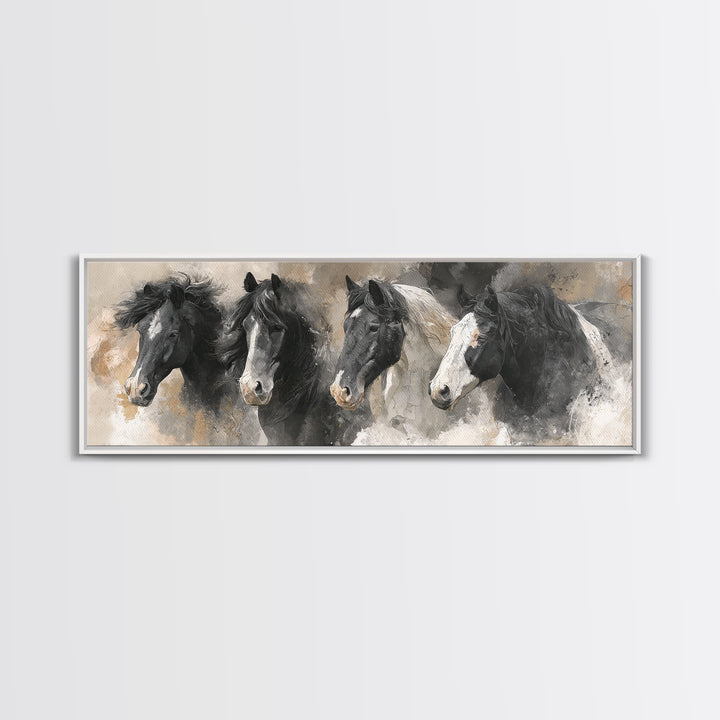 Black and White Wild Horse Portrait Canvas Print, Black and White Art, Photography Prints, Living Room Decor, Monochrome, BAW-3x1-45