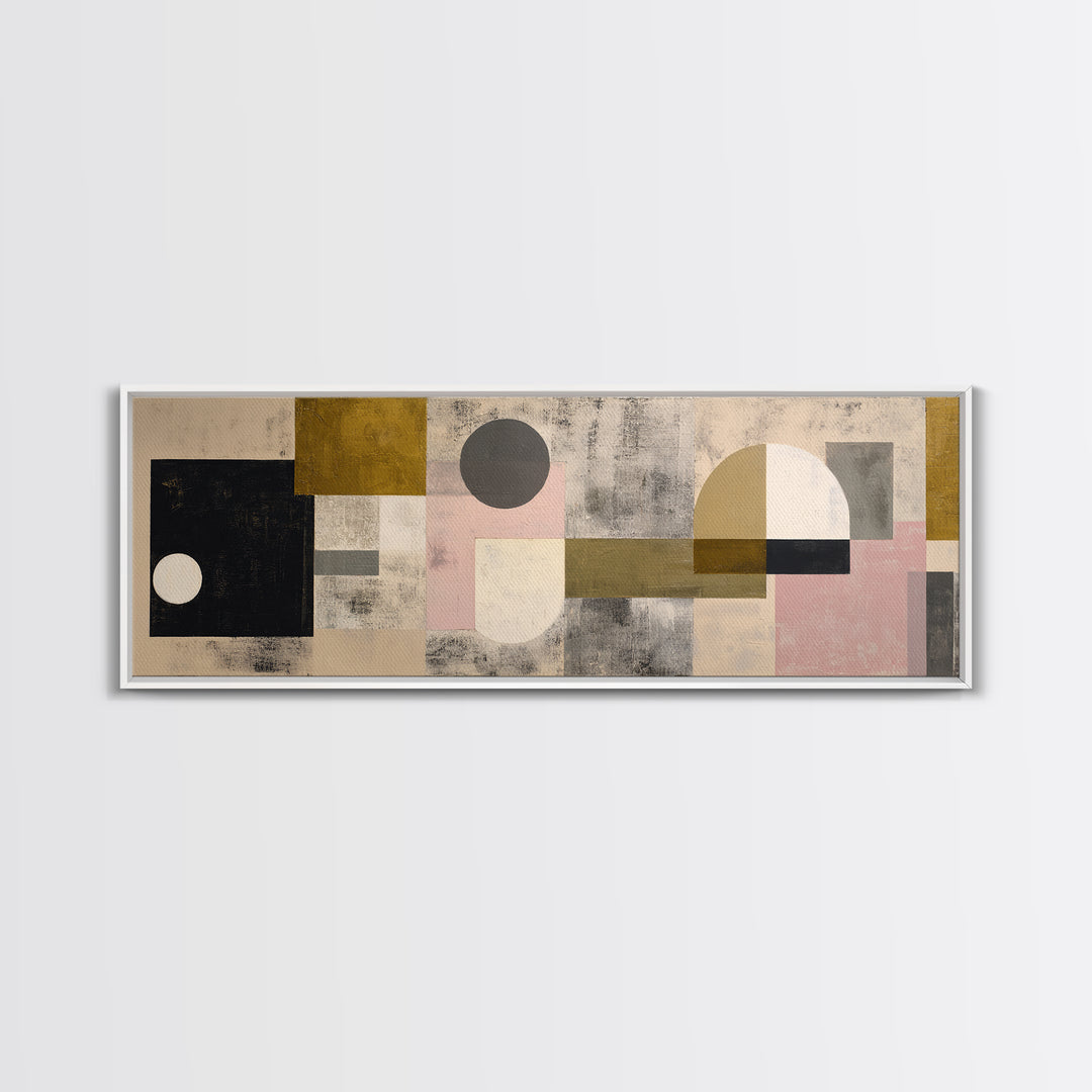 Geometric Bauhaus Grayscale Shapes Framed Canvas Print, Black and White Art, Apartment Decor, Living Room Decor, Monochrome, BAW-3x1-58