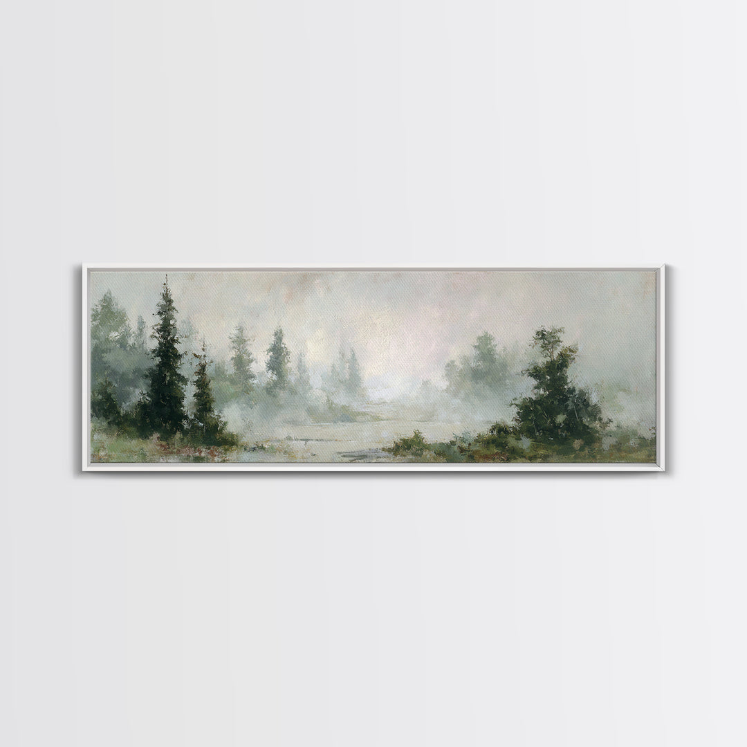 Misty Bridge Landscape Framed Canvas Print, Black and White Art, Digital Prints, Living Room Decor, Fine Art, Monochrome, BAW-3x1-59
