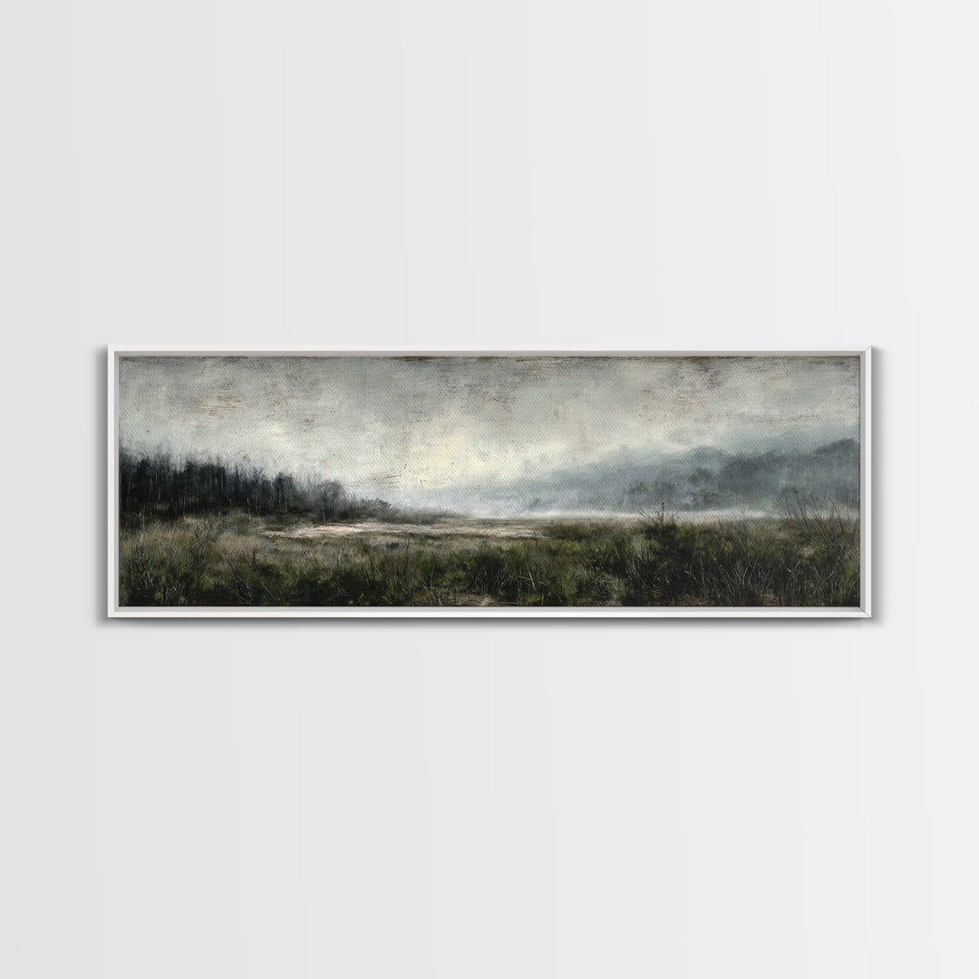 Moody Foggy Forest Canvas Print, Black and White Art, Gothic Decor, Living Room Decor, Oil Painting, Monochrome, BAW-3x1-71