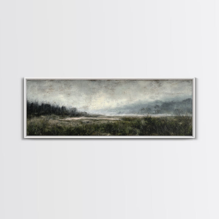 Moody Foggy Forest Canvas Print, Black and White Art, Gothic Decor, Living Room Decor, Oil Painting, Monochrome, BAW-3x1-71