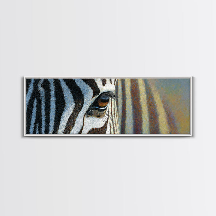 Zebra Stripe Closeup as Graphic Abstraction Framed Canvas Print, Black and White Art, Art, Living Room Decor, Monochrome, BAW-3x1-72