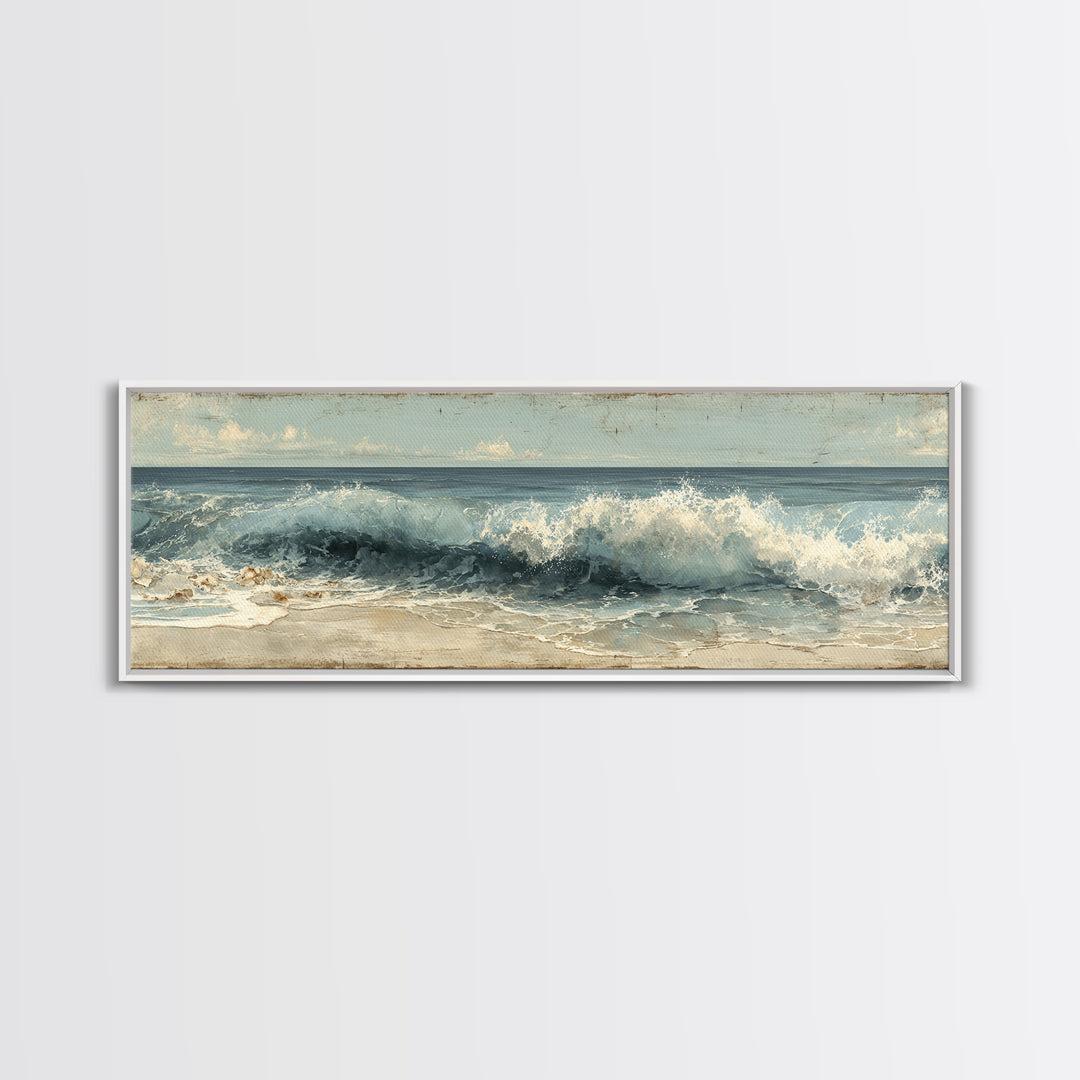 Stormy Ocean Wave Framed Canvas Print, Black and White Art, Modern Wall Art, Living Room Decor, Fine Art, Monochrome, BAW-3x1-74