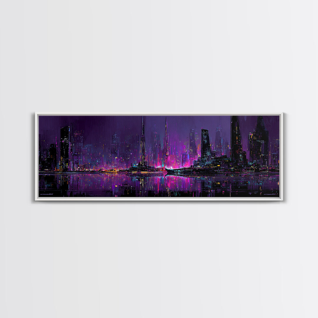 Monochrome City Skyline Reflected Canvas Print, Black and White Art, Living Room Decor, Abstract Art, Monochrome, BAW-3x1-75
