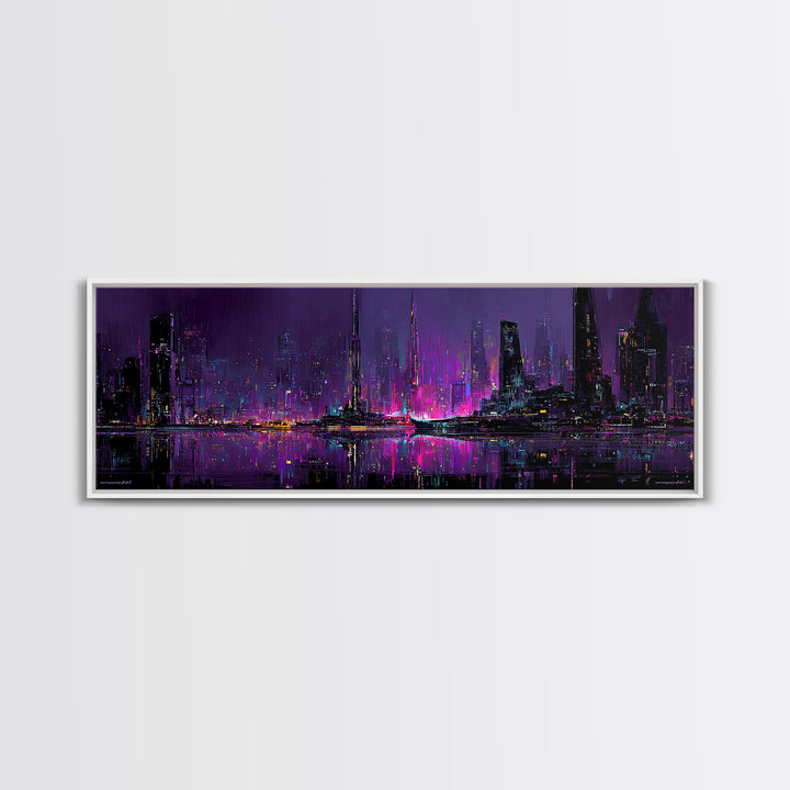 Monochrome City Skyline Reflected Canvas Print, Black and White Art, Living Room Decor, Abstract Art, Monochrome, BAW-3x1-75