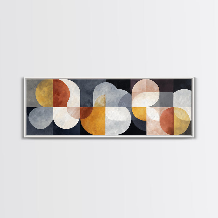Geometric Bauhaus Grayscale Shapes Framed Canvas Print, Black and White Art, Apartment Decor, Living Room Decor, Monochrome, BAW-3x1-82